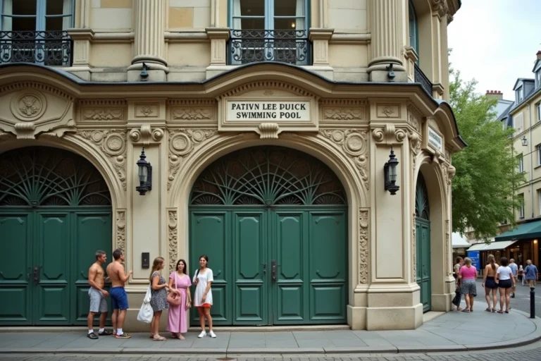 Façade historique de la piscine de la Butte aux Cailles à Paris avec son architecture Art Nouveau et son entrée municipale
