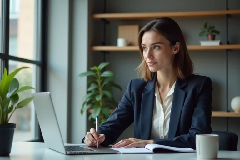 Femme professionnelle en formation dans un bureau moderne
