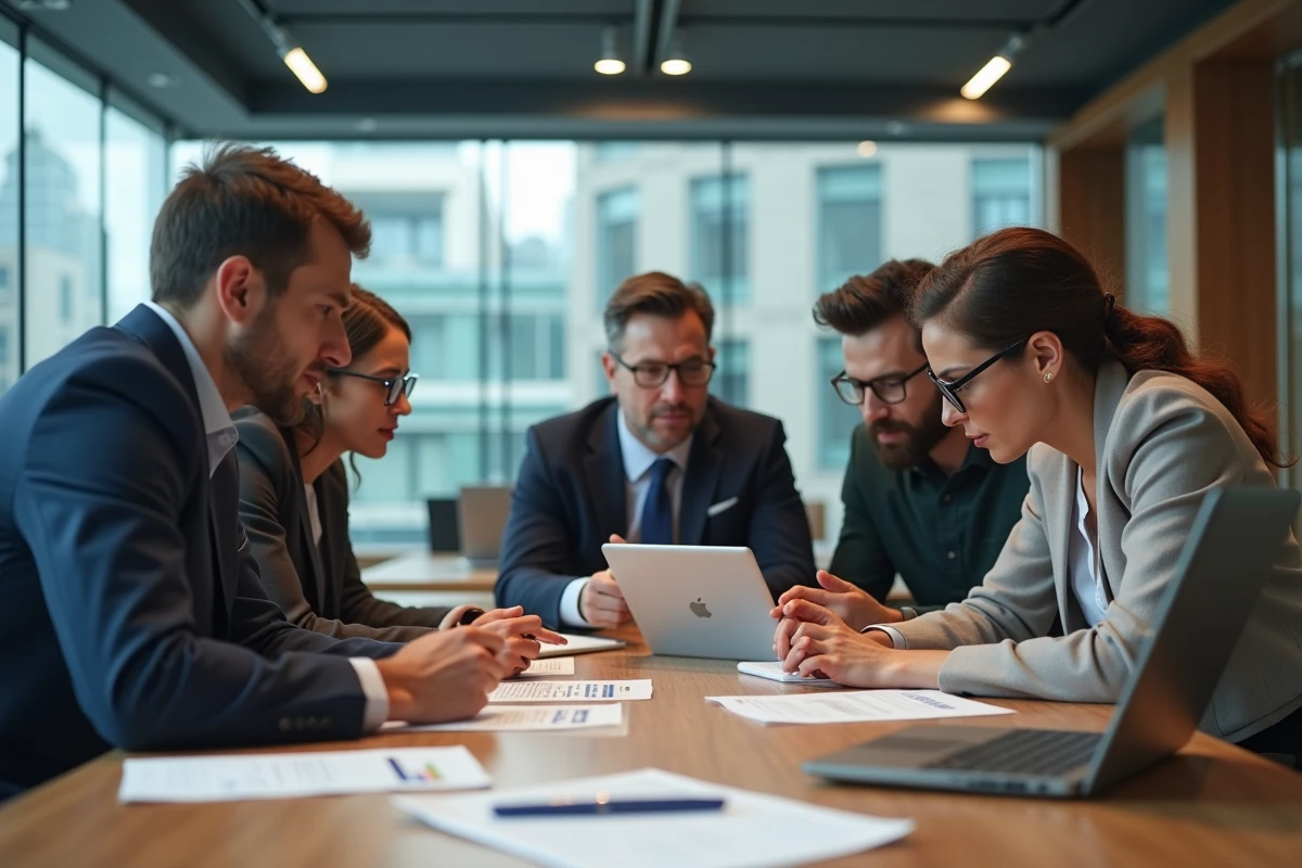 Groupe de professionnels en réunion dans un bureau moderne