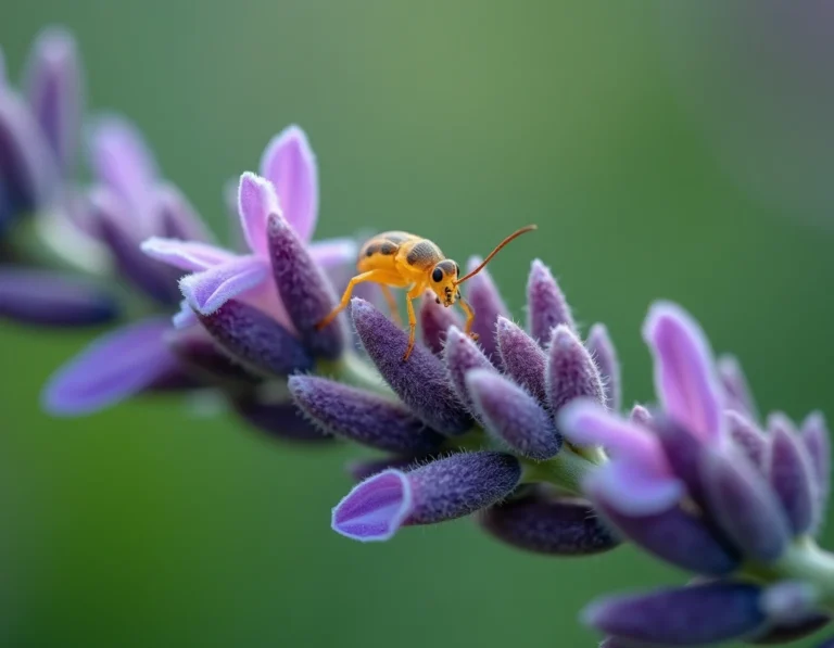 Macro photo d'une tige de lavande avec des pucerons visibles sur les fleurs violettes en plein air